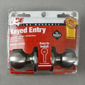 Ace Keyed Entry Door Knob Lifetime Warranty brushed nickel silver key kw1 ANSI 3